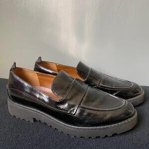 FRANCO SARTO Women's 9 Black Patent Lug Sole Loafers Classic Preppy Shoes City